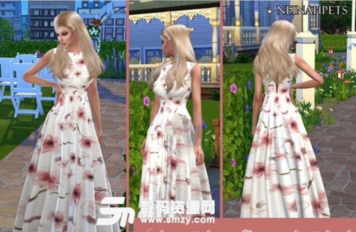 模拟人生4女性美丽植物印花长裙MOD