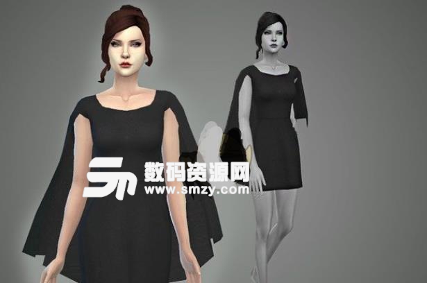 模拟人生4黑色披肩连衣裙MOD